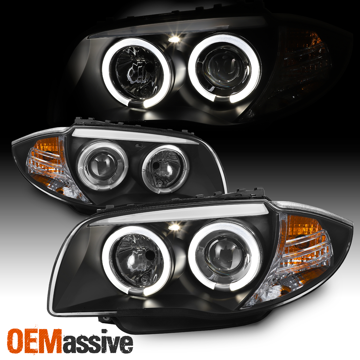 Fits 0813 BMW E82 E88 1Series Black Dual Halo Projector LED